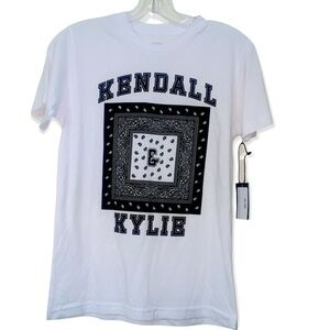 Kendall + Kylie KK logo Black Bandana White Tshirt kk-204-black SMALL NWT